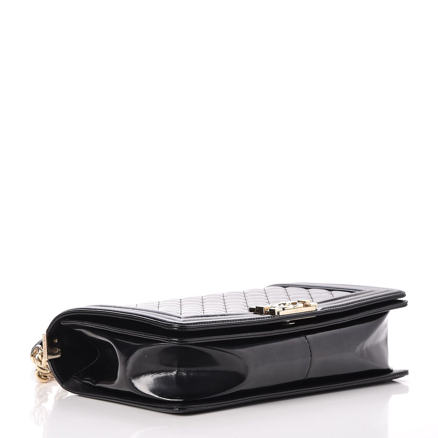 Patent Calfskin Quilted New Medium Boy Flap Black