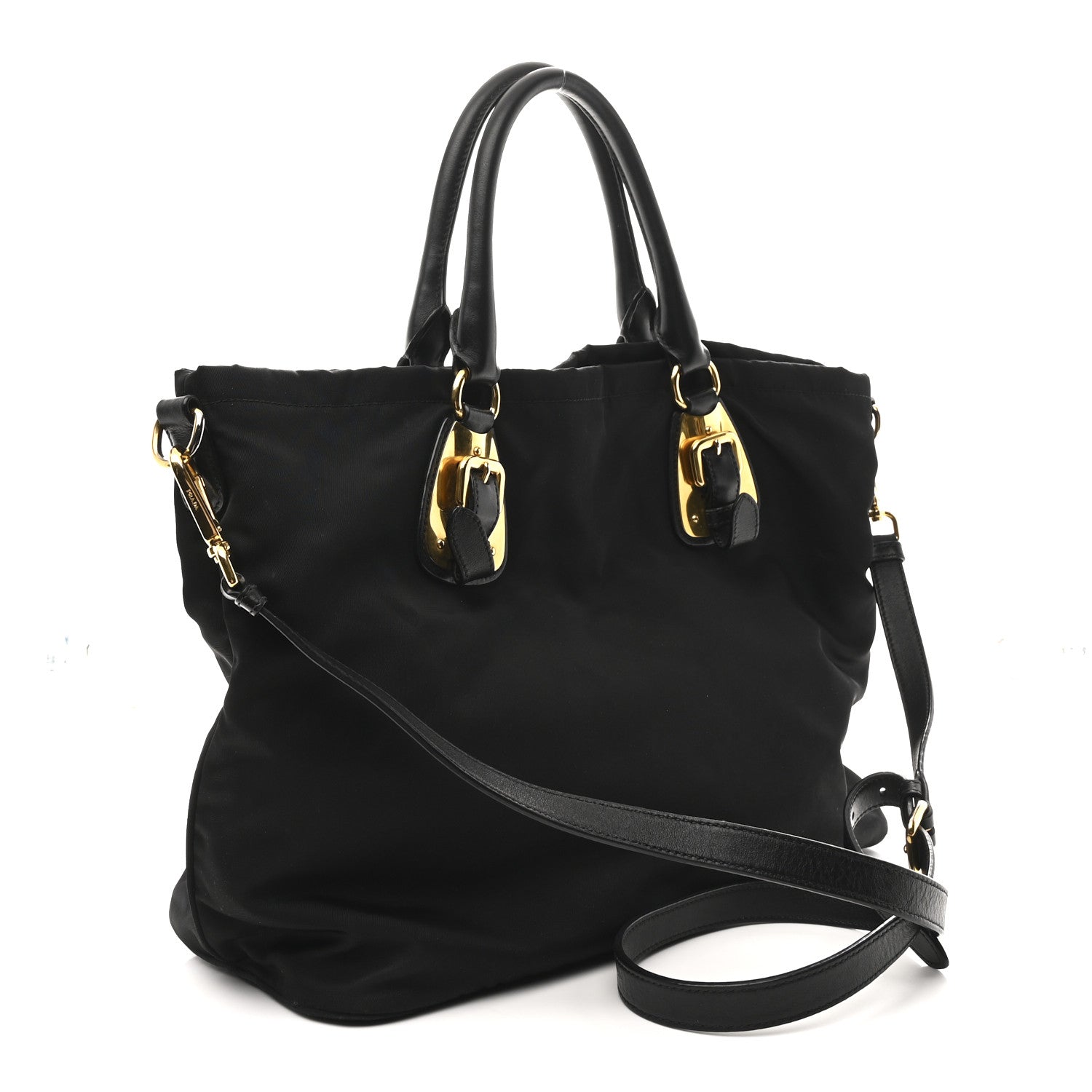 Prada Tessuto Nylon Soft Calfskin Tote Black 3 of 10