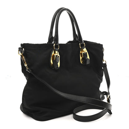 Prada Tessuto Nylon Soft Calfskin Tote Black 3 of 10