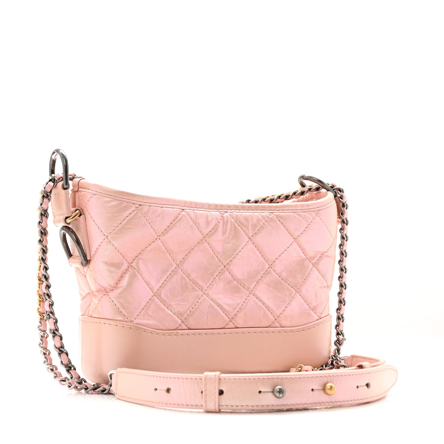 Iridescent Aged Calfskin Quilted Small Gabrielle Hobo Rose Rose