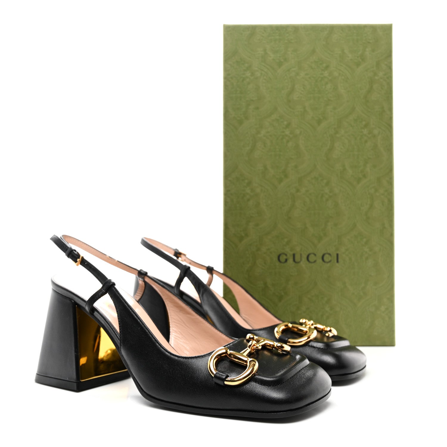 Gucci Malaga Kid Horsebit 75mm Slingback Pumps 36 Black 11 of 11