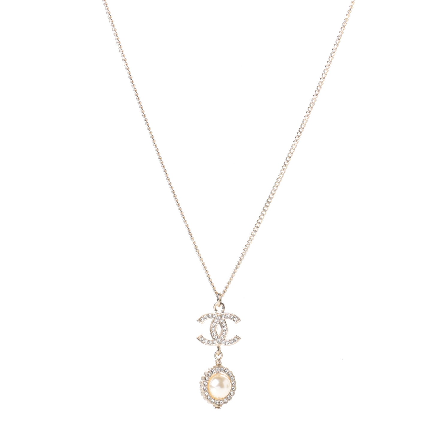 Crystal Pearl CC Lace Camellia Necklace Gold