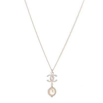 Chanel Crystal Pearl CC Lace Camellia Necklace Gold 1 of 4