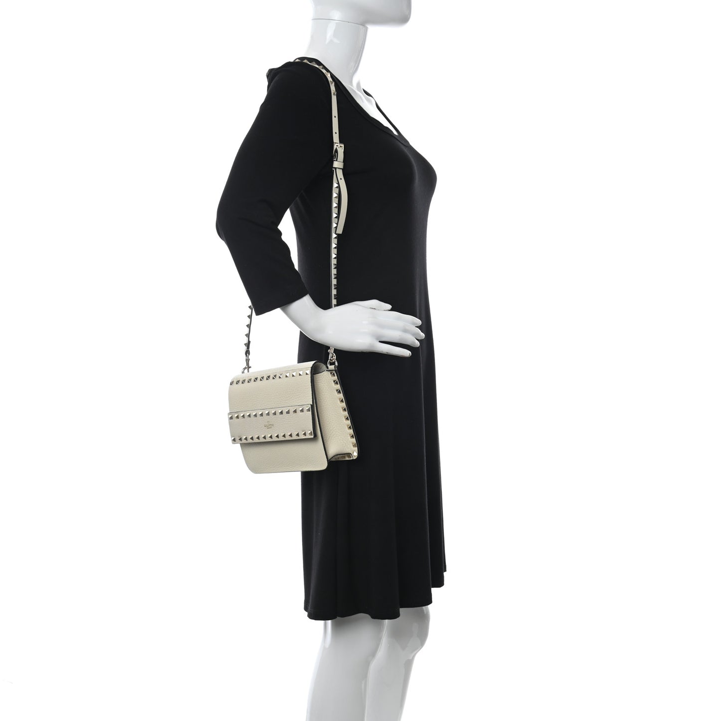 Pebbled Calfskin Rockstud Side Slip Crossbody Ivory