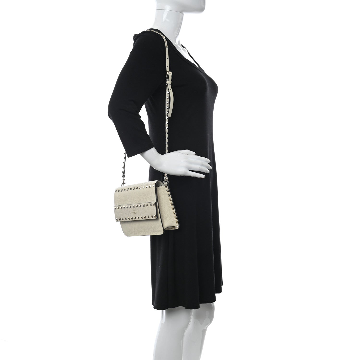 Valentino Garavani Pebbled Calfskin Rockstud Side Slip Crossbody Ivory 2 of 10