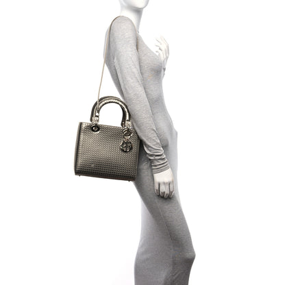 Christian Dior Metallic Patent Micro-Cannage Medium Lady Dior Champagne 2 of 14