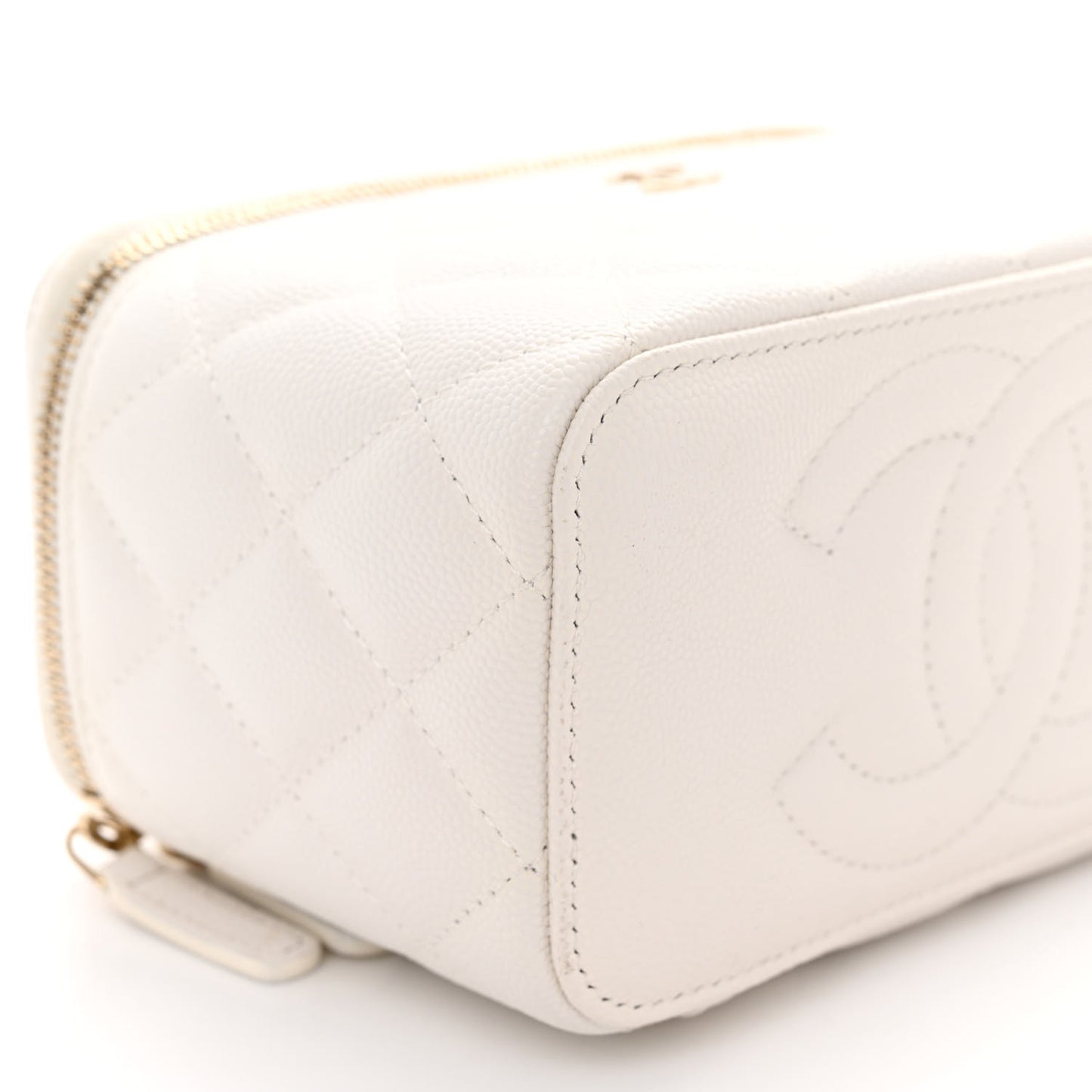 Caviar Quilted Small Vanity Case With Chain White
