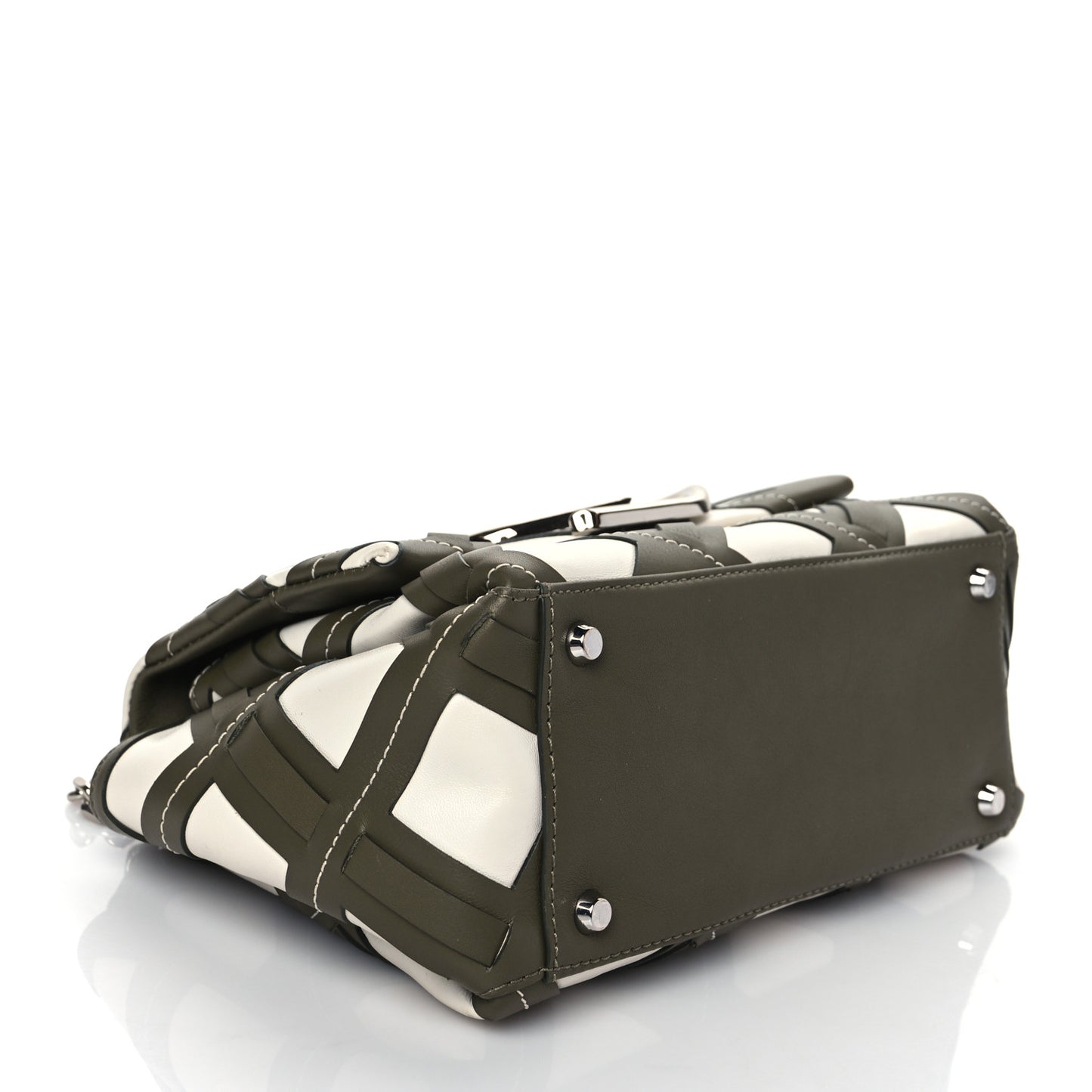 Calfskin Cutout Alix Flap Shoulder Bag Military Green White