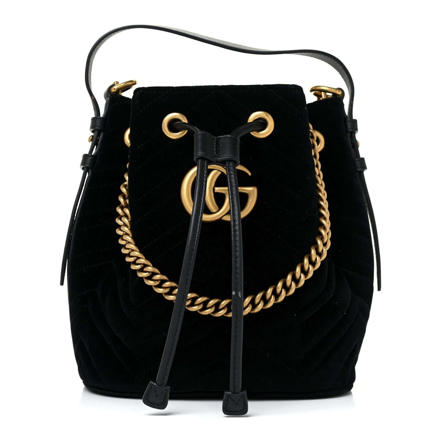 Velvet Matelasse GG Marmont Bucket Bag Black