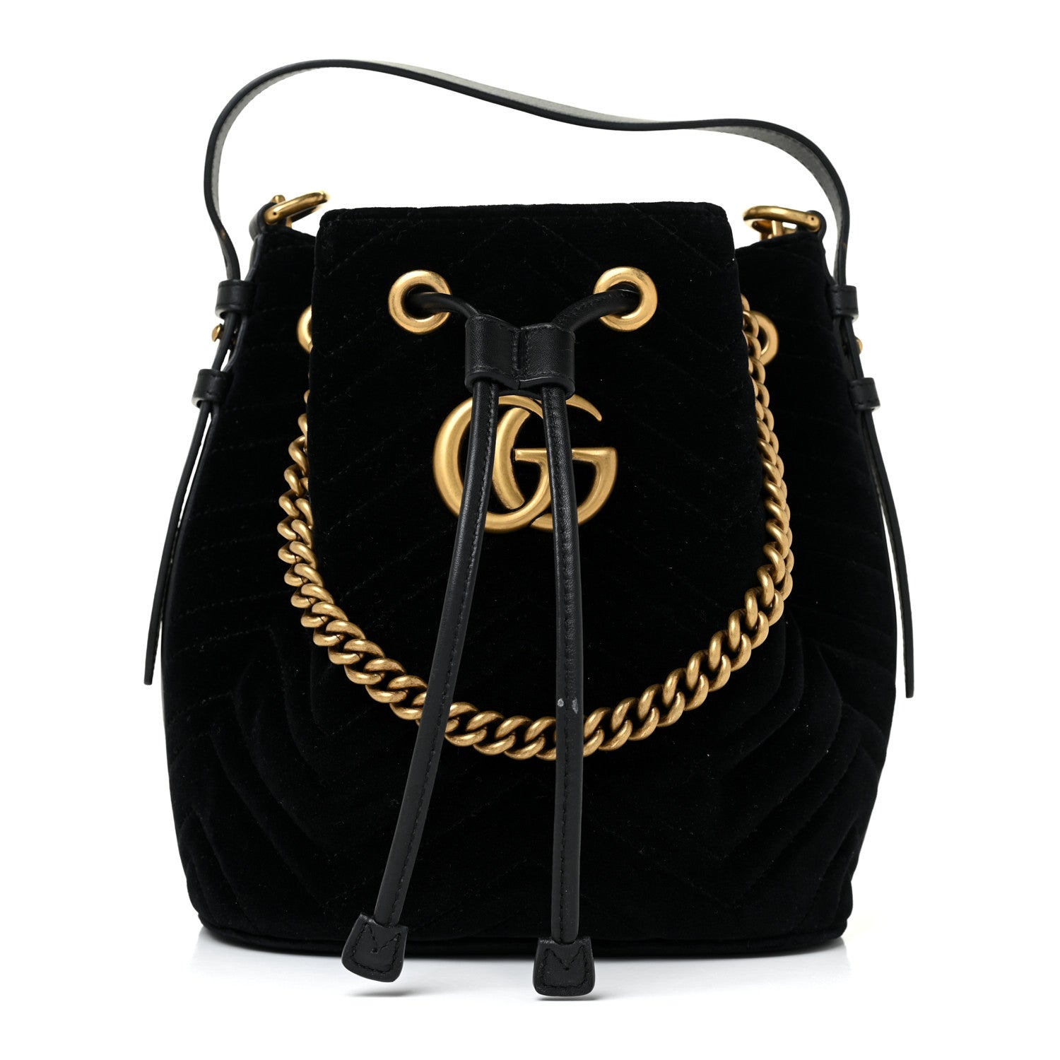 Gucci Velvet Matelasse GG Marmont Bucket Bag Black 1 of 12