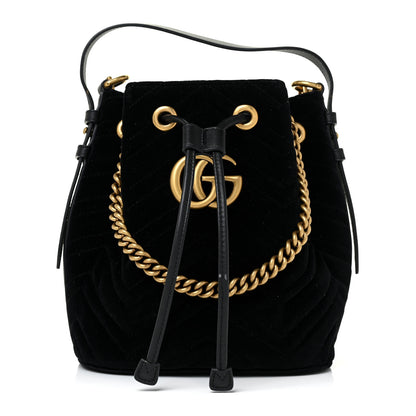 Gucci Velvet Matelasse GG Marmont Bucket Bag Black 1 of 12