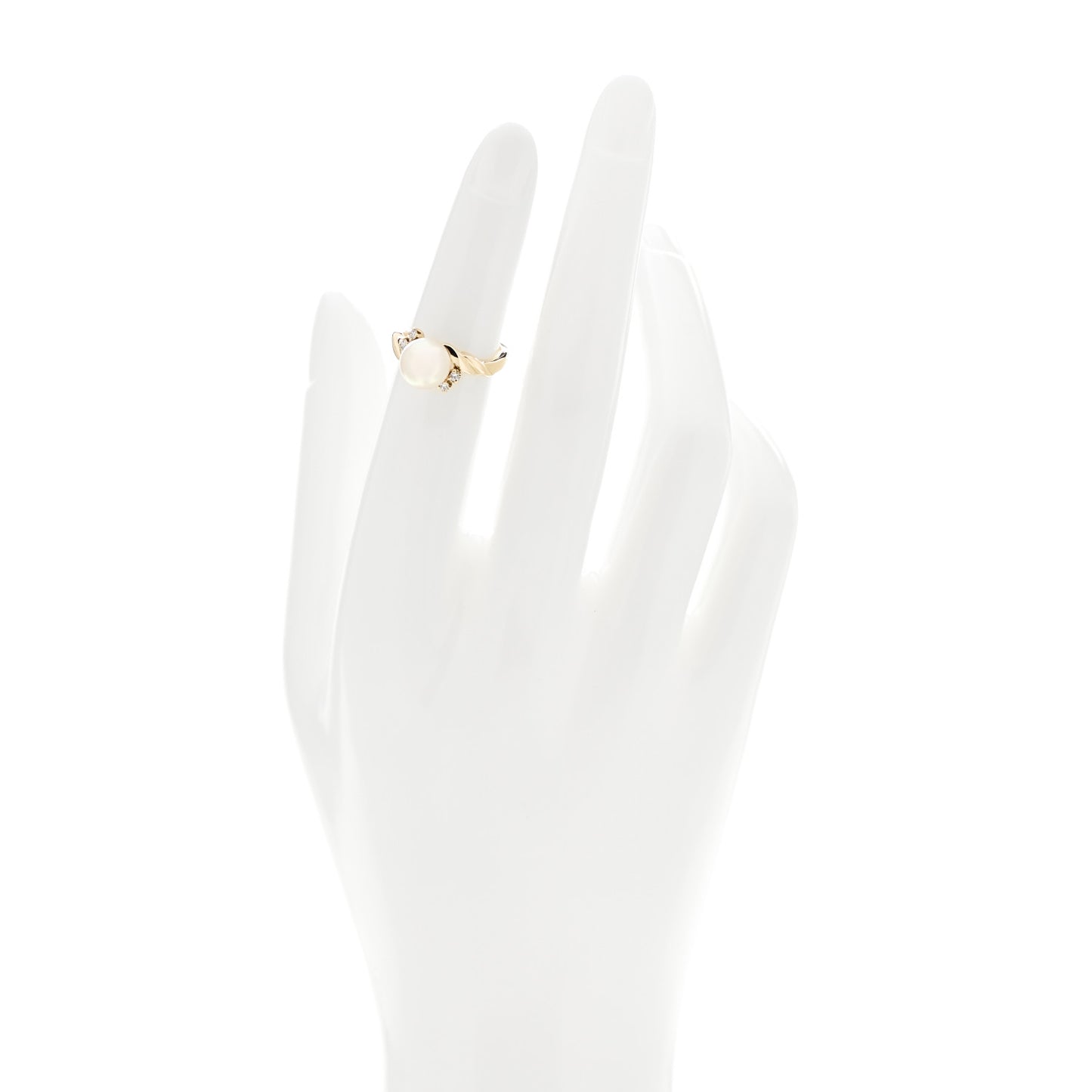 18K Yellow Gold Diamond Pearl 7.5mm Twist Ring 47 4