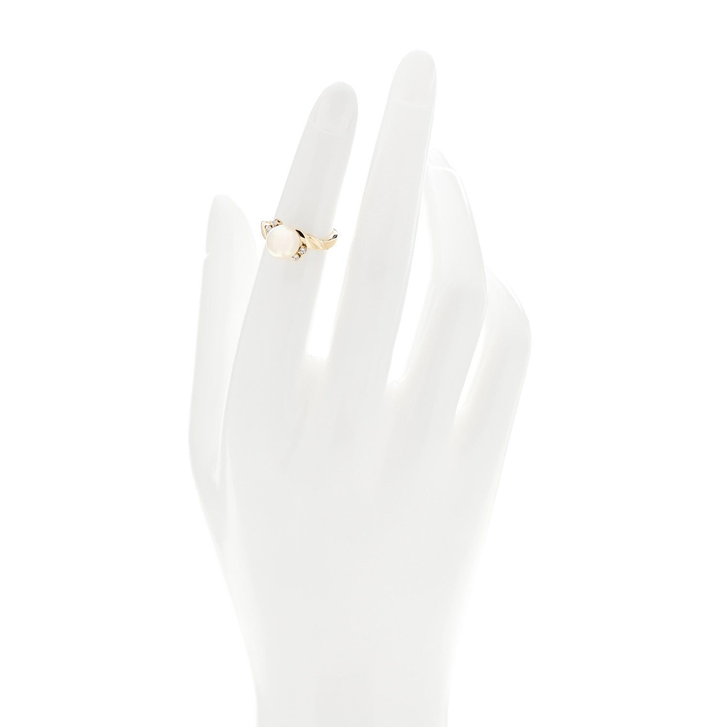 Mikimoto 18K Yellow Gold Diamond Pearl 7.5mm Twist Ring 47 4 2 of 5