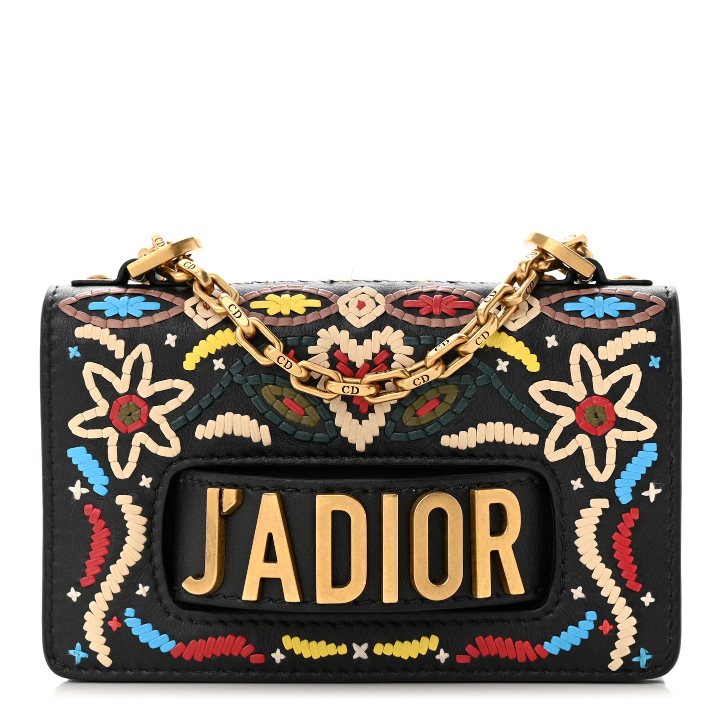 Calfskin Stitched Mini J'Adior Chain Flap Bag Black Multicolor