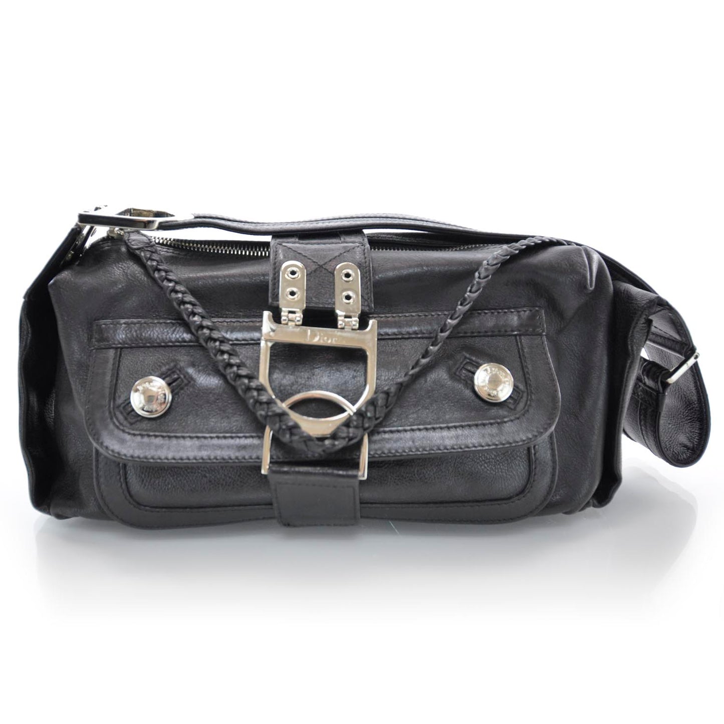 Leather East West Flight Bag Black