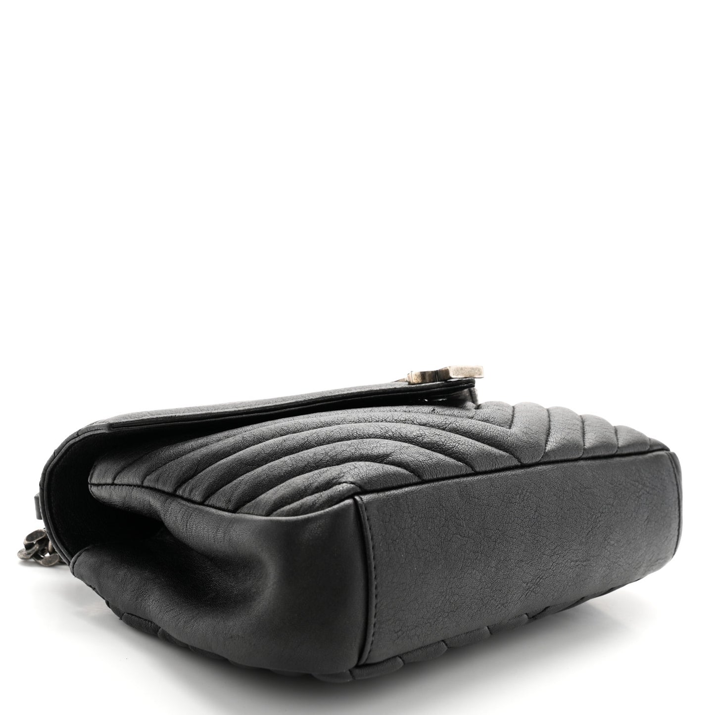 Sheepskin Matelasse Chevron Monogram Medium College Bag Black