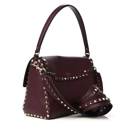 Valentino Garavani Pebbled Calfskin Rockstud Top Handle Shoulder Bag Rubin 2 of 8