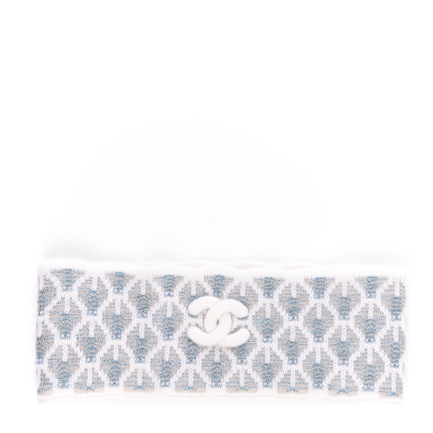 Chanel Metallic Cashmere CC Headband Cream Blue 1 of 4