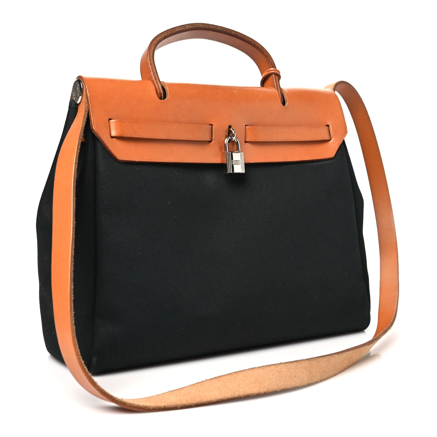 Hermes Toile Vache Calfskin Herbag 30 PM Black Natural 3 of 15