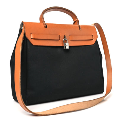 Hermes Toile Vache Calfskin Herbag 30 PM Black Natural 3 of 15