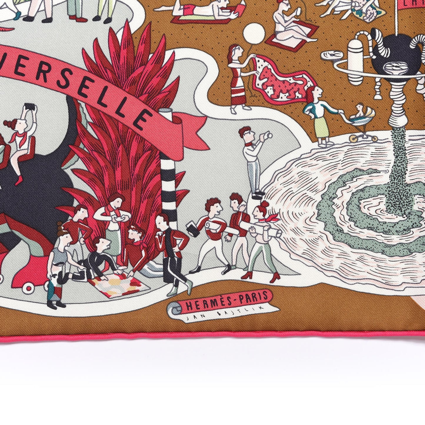 Silk Exposition Universell Scarf 90 Rose Vif Vert Rouge