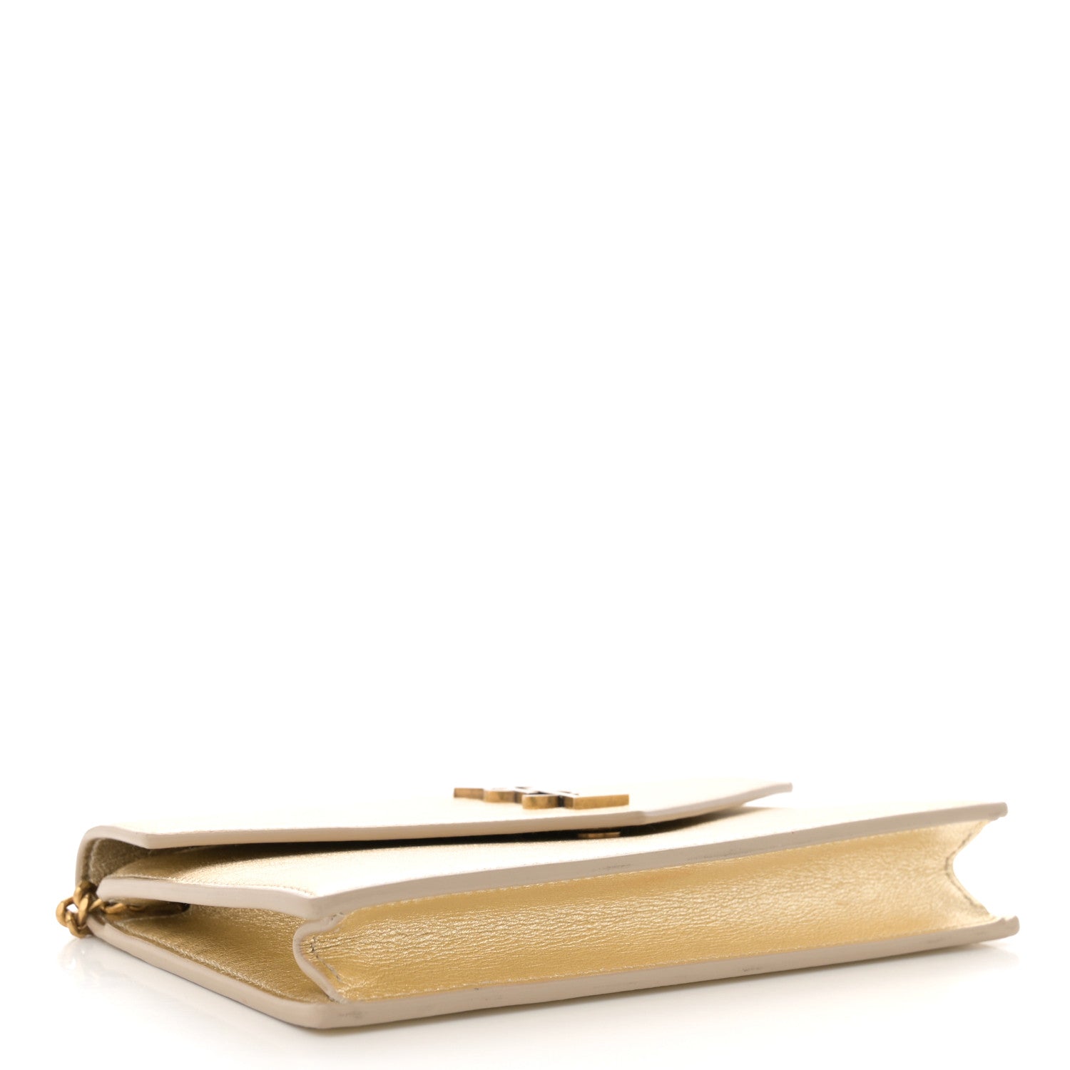 Saint Laurent Metallic Calfskin Monogram Envelope Chain Wallet Gold 4 of 13