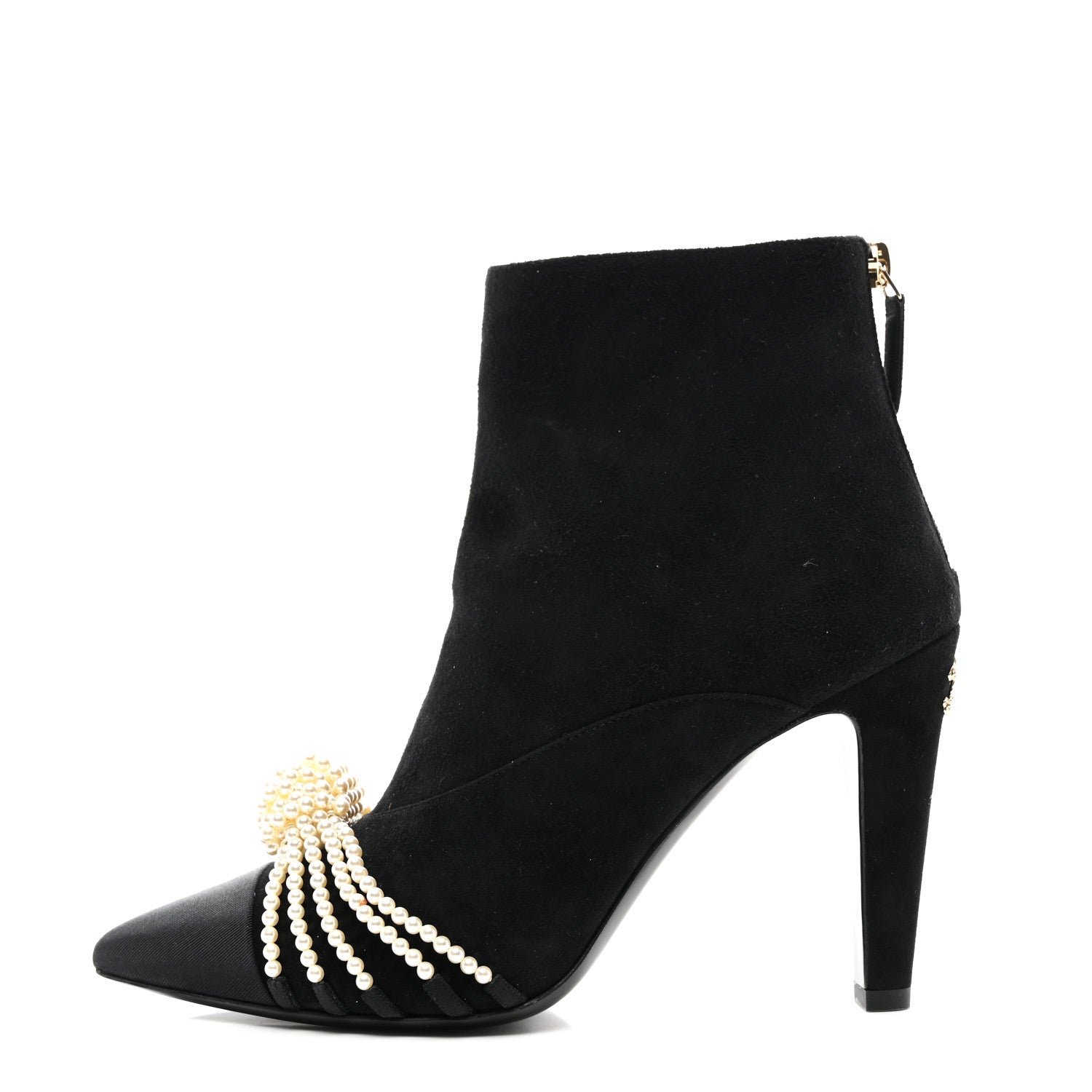 Chanel Suede Calfskin Pearl Cap Toe Short Boots 36 Black 1 of 8