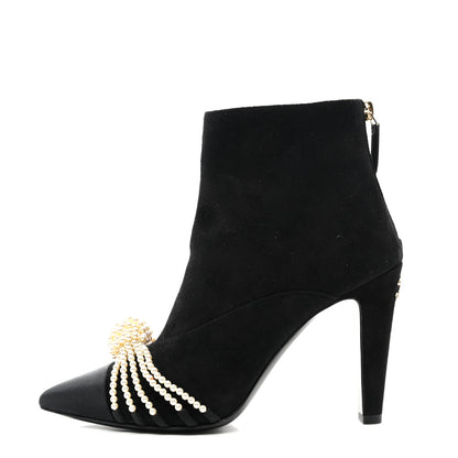 Chanel Suede Calfskin Pearl Cap Toe Short Boots 36 Black 1 of 8
