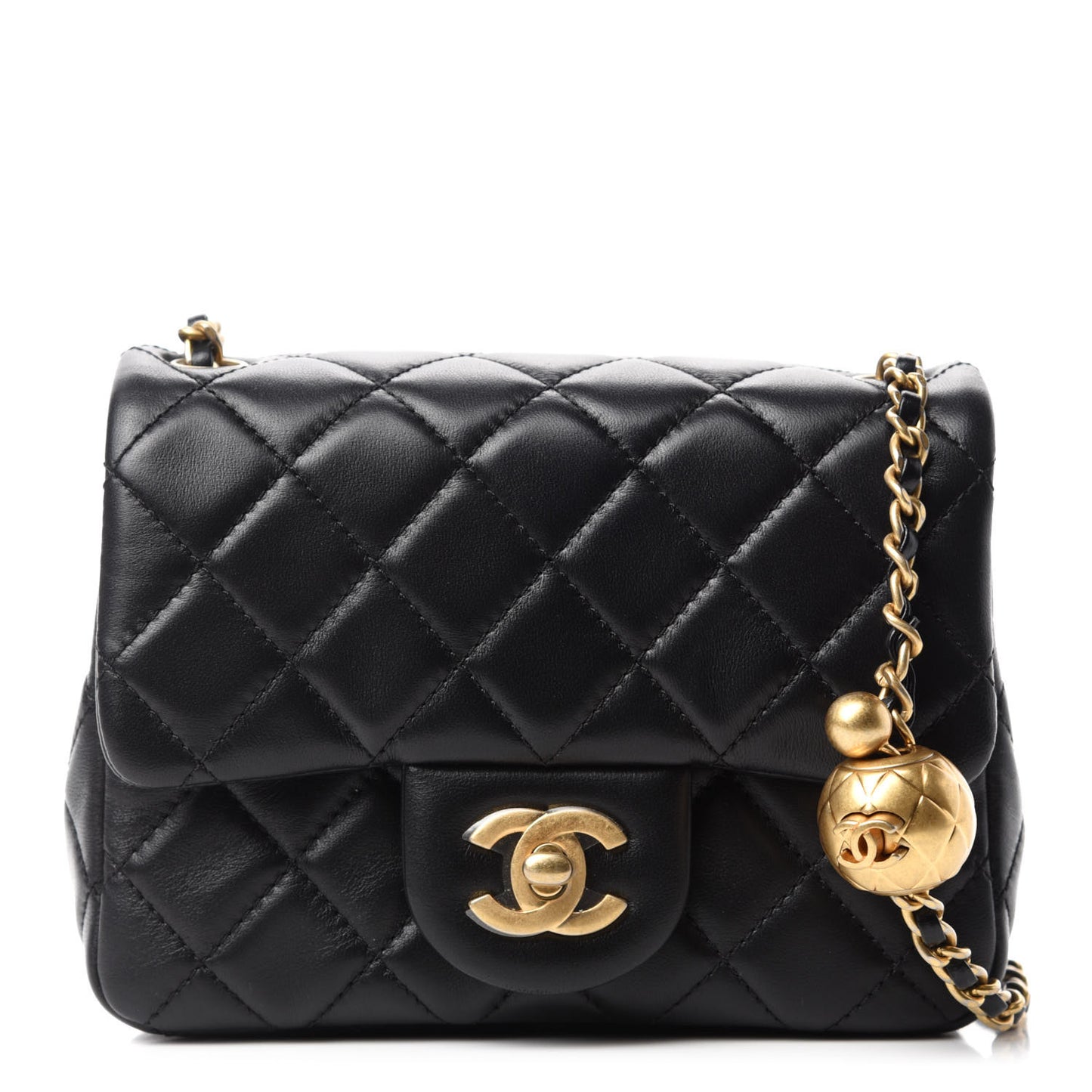Lambskin Quilted Mini Pearl Crush Flap Black