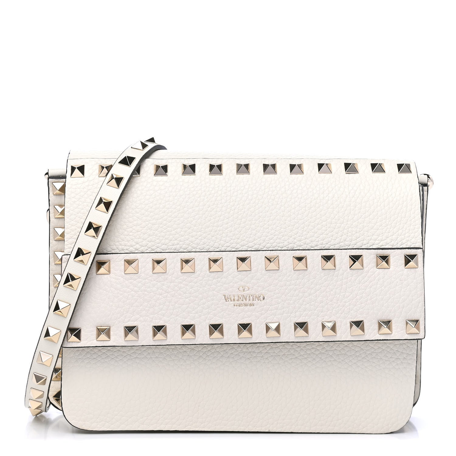 Valentino Garavani Pebbled Calfskin Rockstud Side Slip Crossbody White 1 of 4
