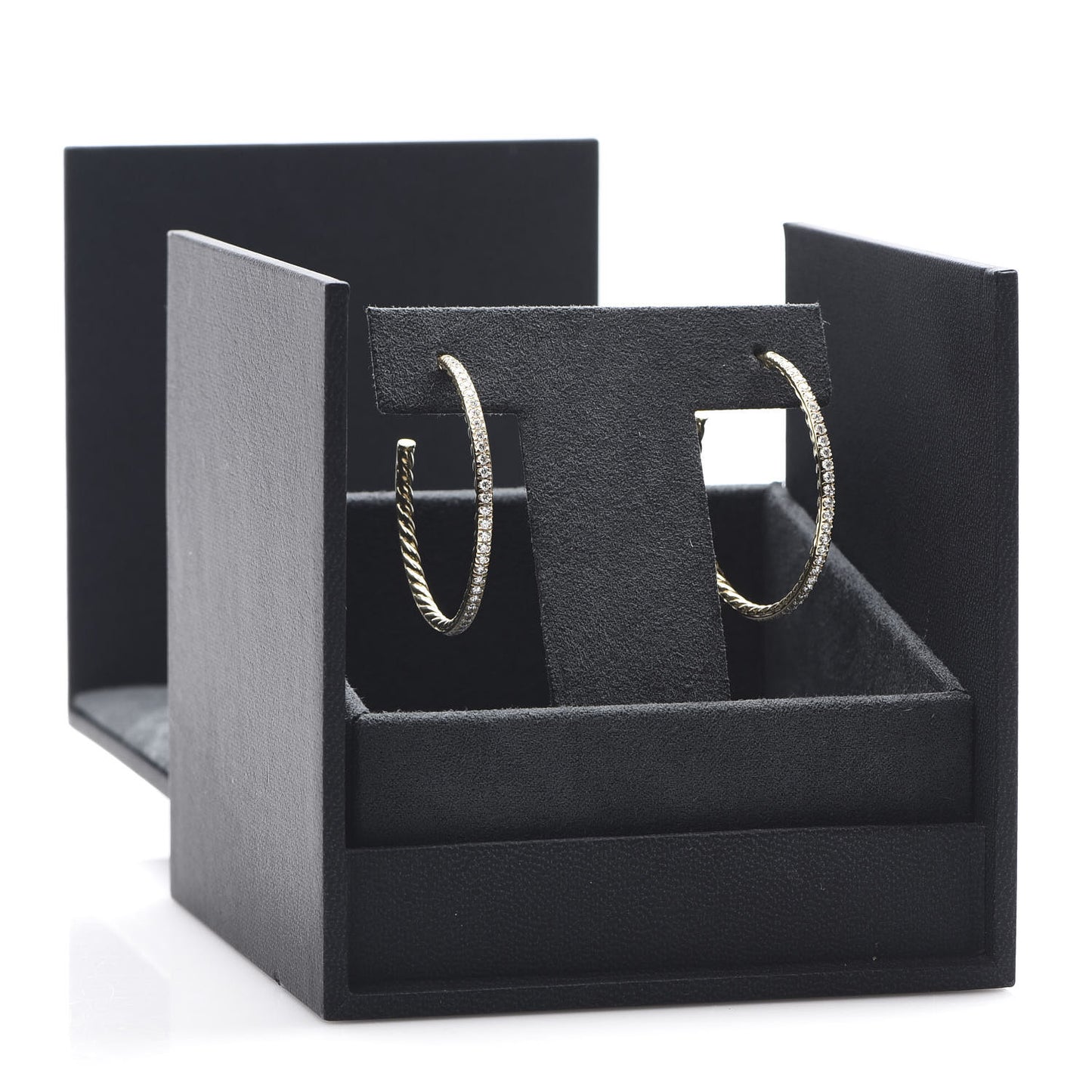 18K Yellow Gold Diamond 38mm Medium Cable Hoop Earrings
