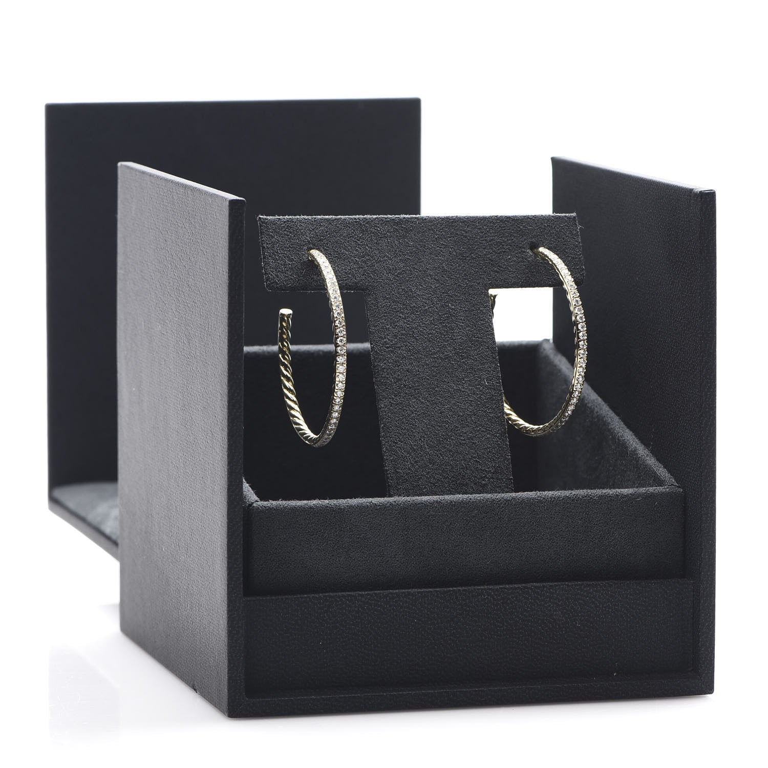 David Yurman 18K Yellow Gold Diamond 38mm Medium Cable Hoop Earrings 5 of 5