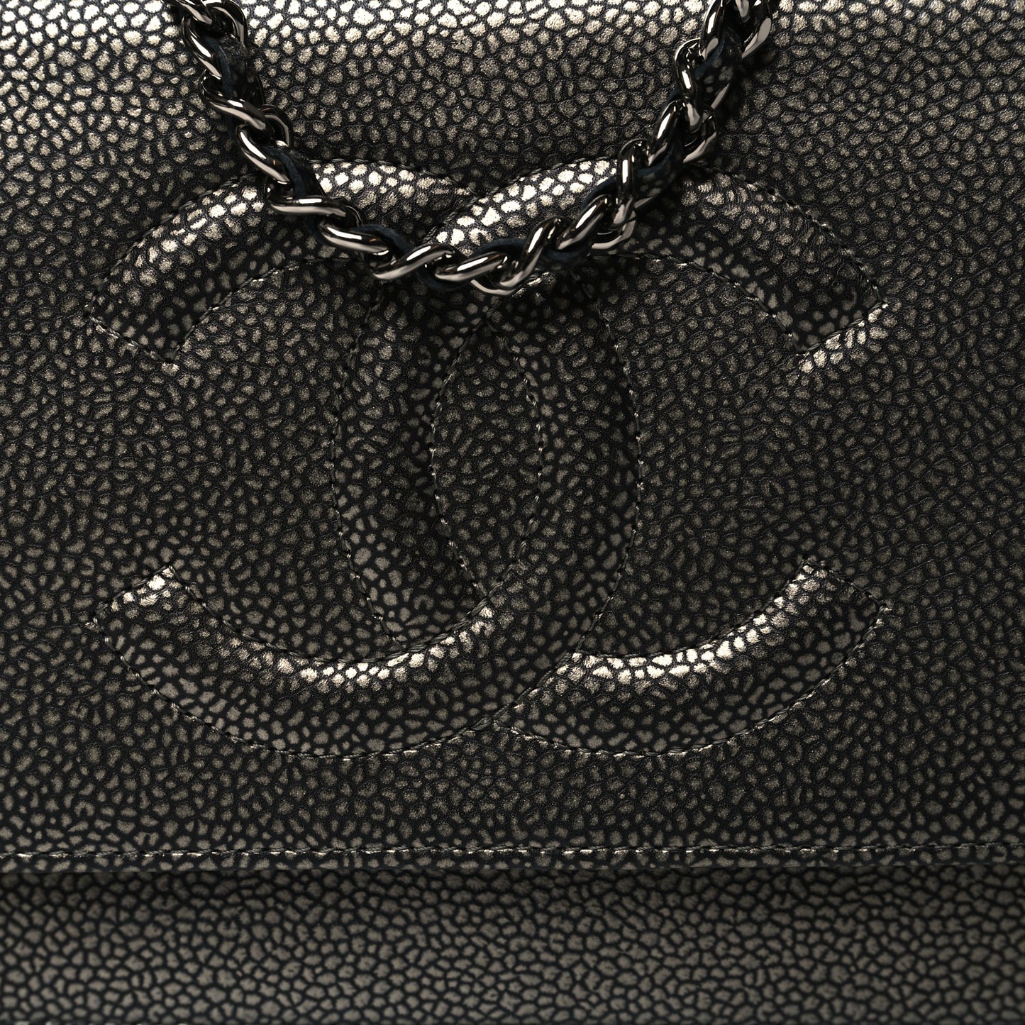 Metallic Caviar Timeless CC Wallet On Chain WOC Grey