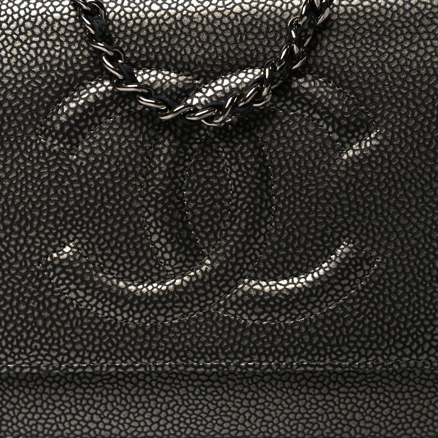 Chanel Metallic Caviar Timeless CC Wallet On Chain WOC Grey 9 of 11