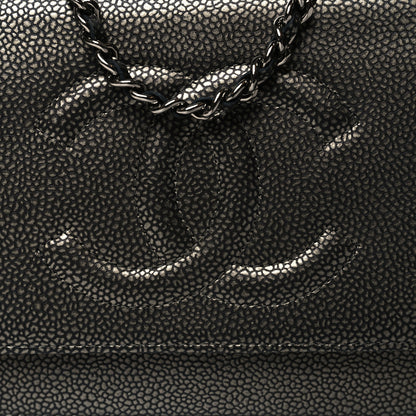 Chanel Metallic Caviar Timeless CC Wallet On Chain WOC Grey 9 of 11