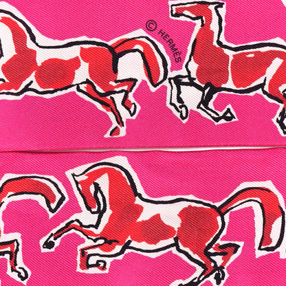 Hermes Silk Chevaux En Liberte Twilly Rose Indien Rouge White 4 of 5
