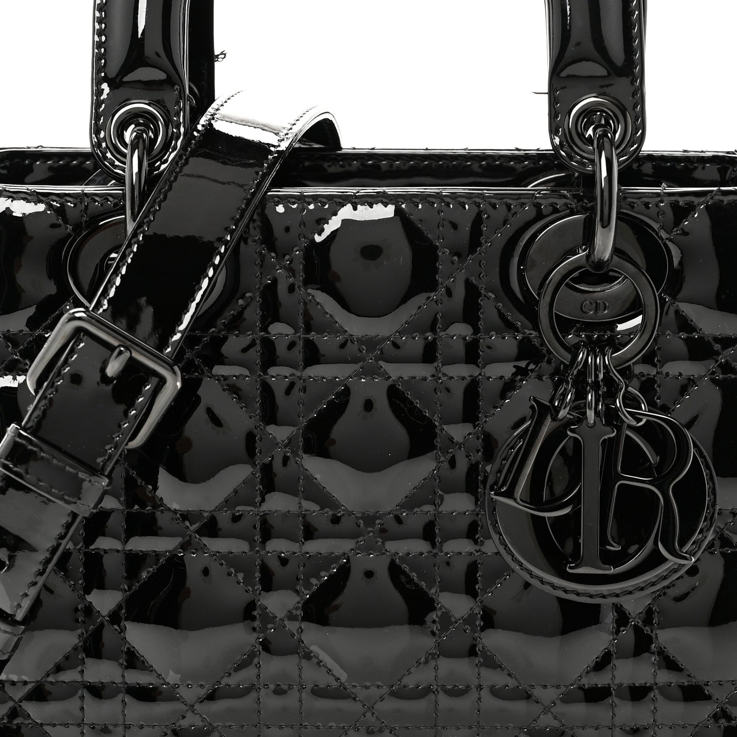 Ultraglossy Patent Cannage Small Lady Dior Black