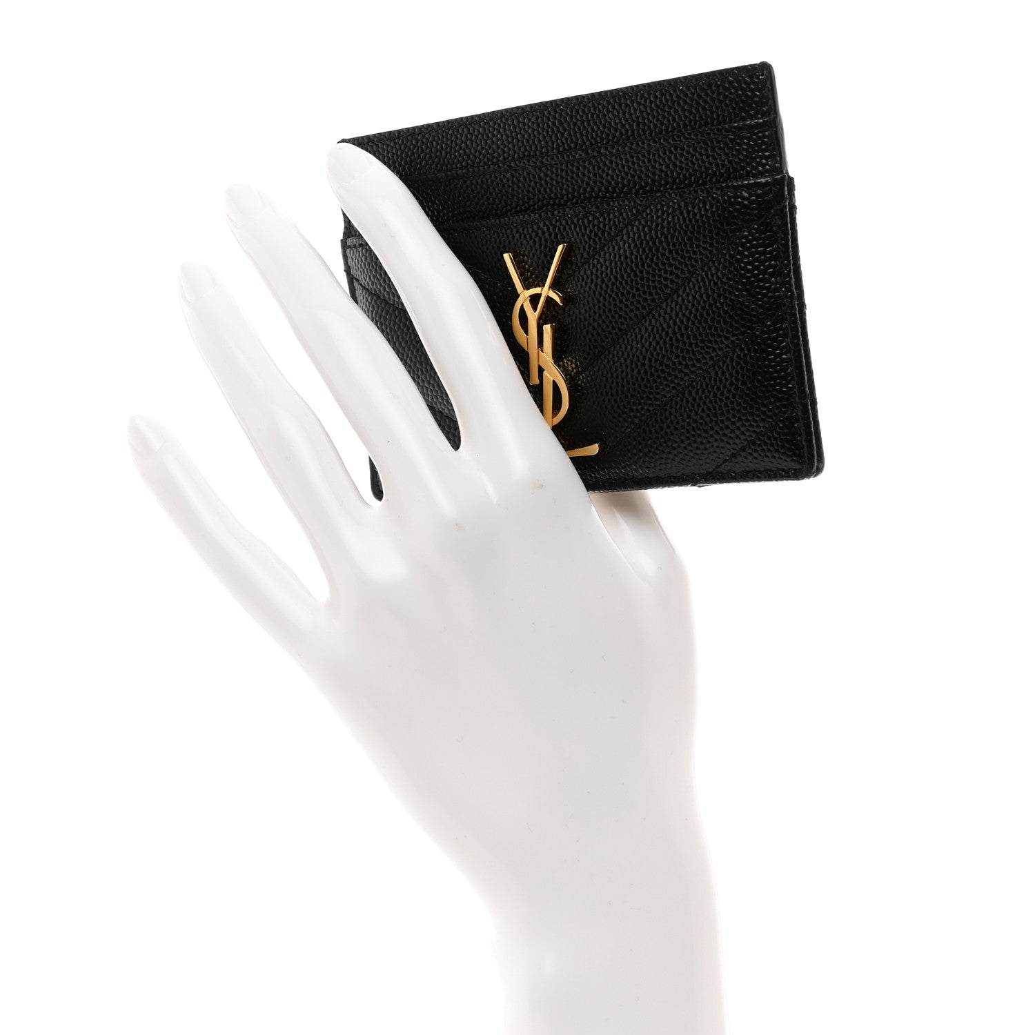Saint Laurent Grain De Poudre Matelasse Chevron Monogram Credit Card Case Black 2 of 9