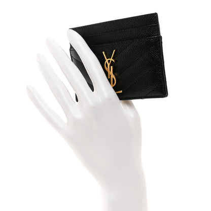 Saint Laurent Grain De Poudre Matelasse Chevron Monogram Credit Card Case Black 2 of 9