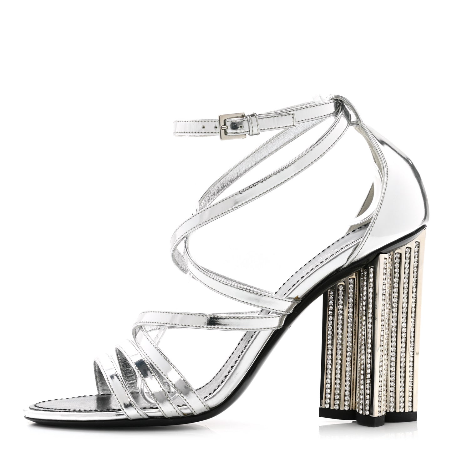Metallic Patent Crystal Silhouette Criss Cross Sandals 39 Silver