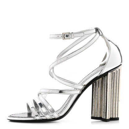 Louis Vuitton Metallic Patent Crystal Silhouette Criss Cross Sandals 39 Silver 1 of 8