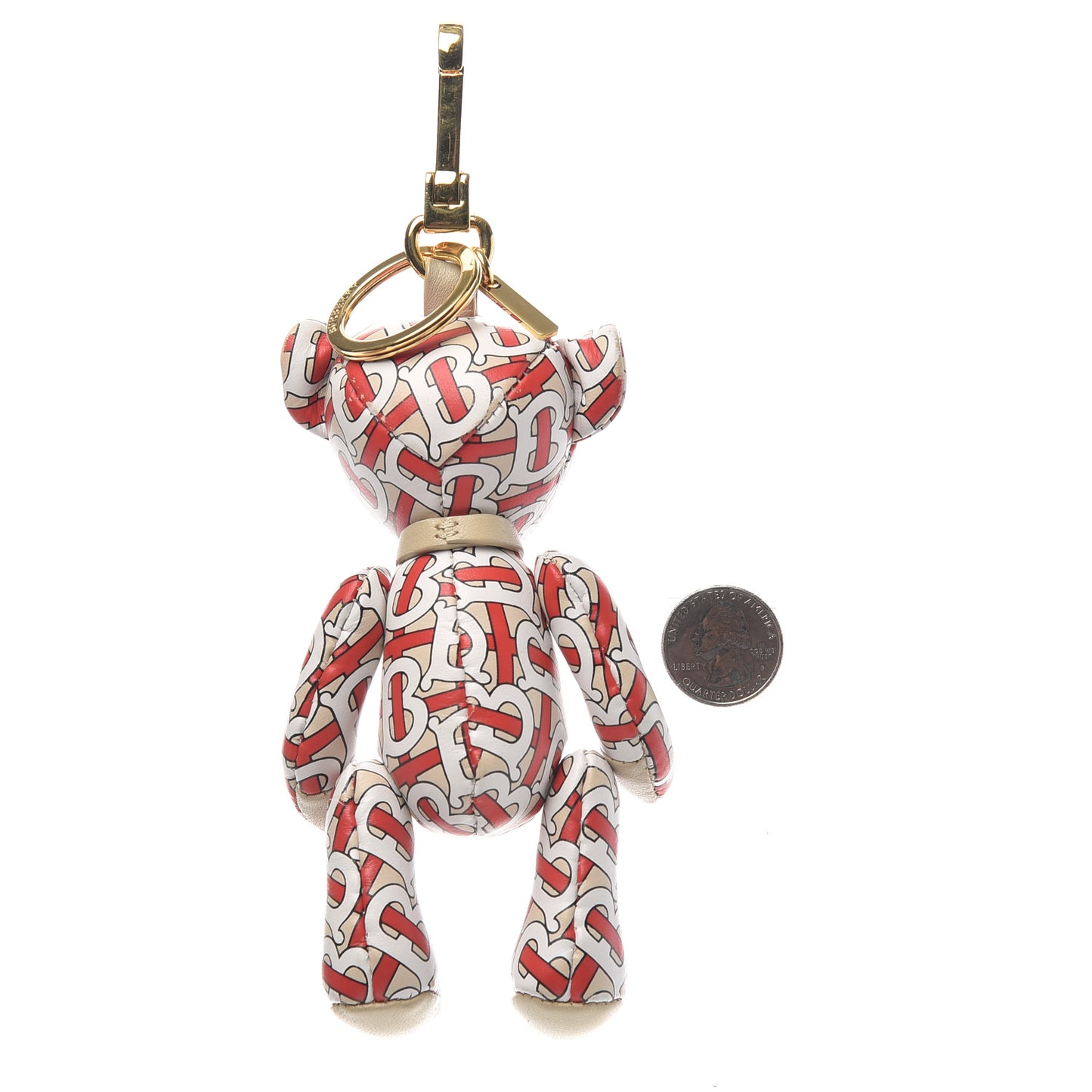 Calfskin Print Monogram Thomas Bear Bag Charm Beige Red