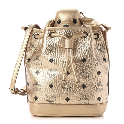 MCM Metallic Visetos Zoo Dog Drawstring Bucket Bag Gold 1 of 12