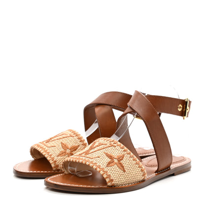 Louis Vuitton Raffia Calfskin Monogram Sienna Flat Sandals 38 Cognac 3 of 10