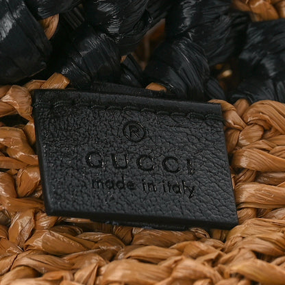 Gucci Raffia Effect Large GG Marmont Shoulder Tote Bag Natural Black 6 of 12