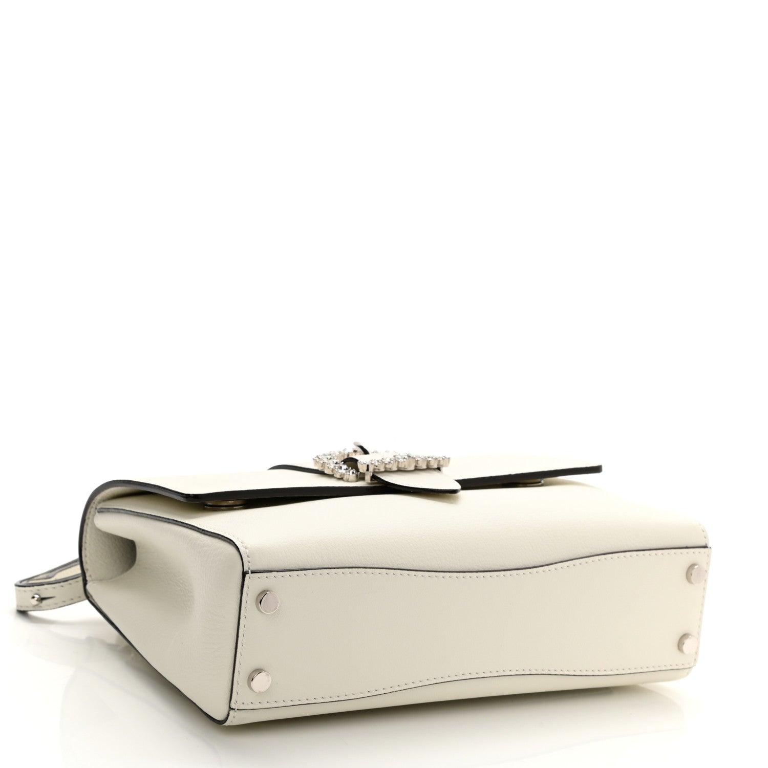 Jimmy Choo Calfskin Crystal Medium Cheri Top Handle Bag Milk 4 of 11