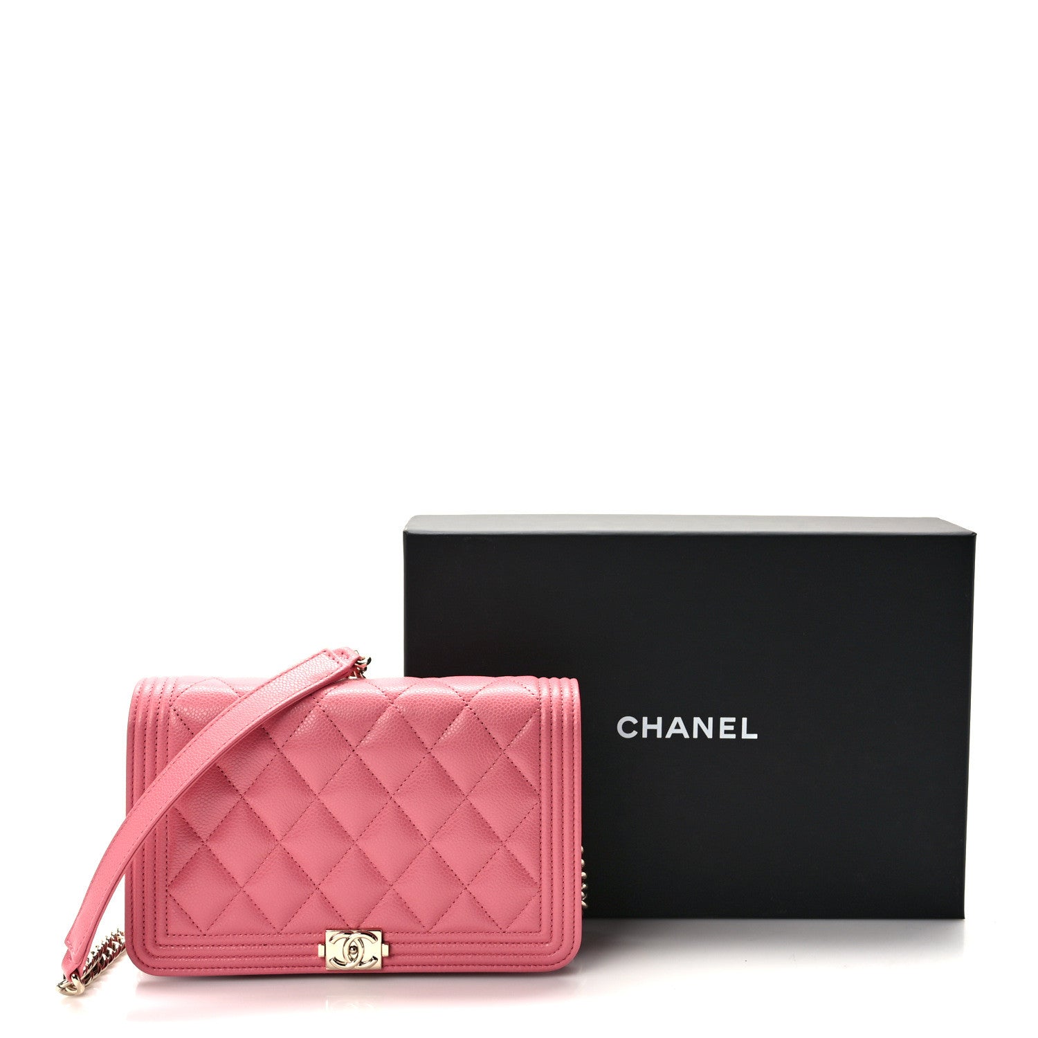 Chanel Caviar Quilted Boy Wallet On Chain WOC Pink 11 of 11
