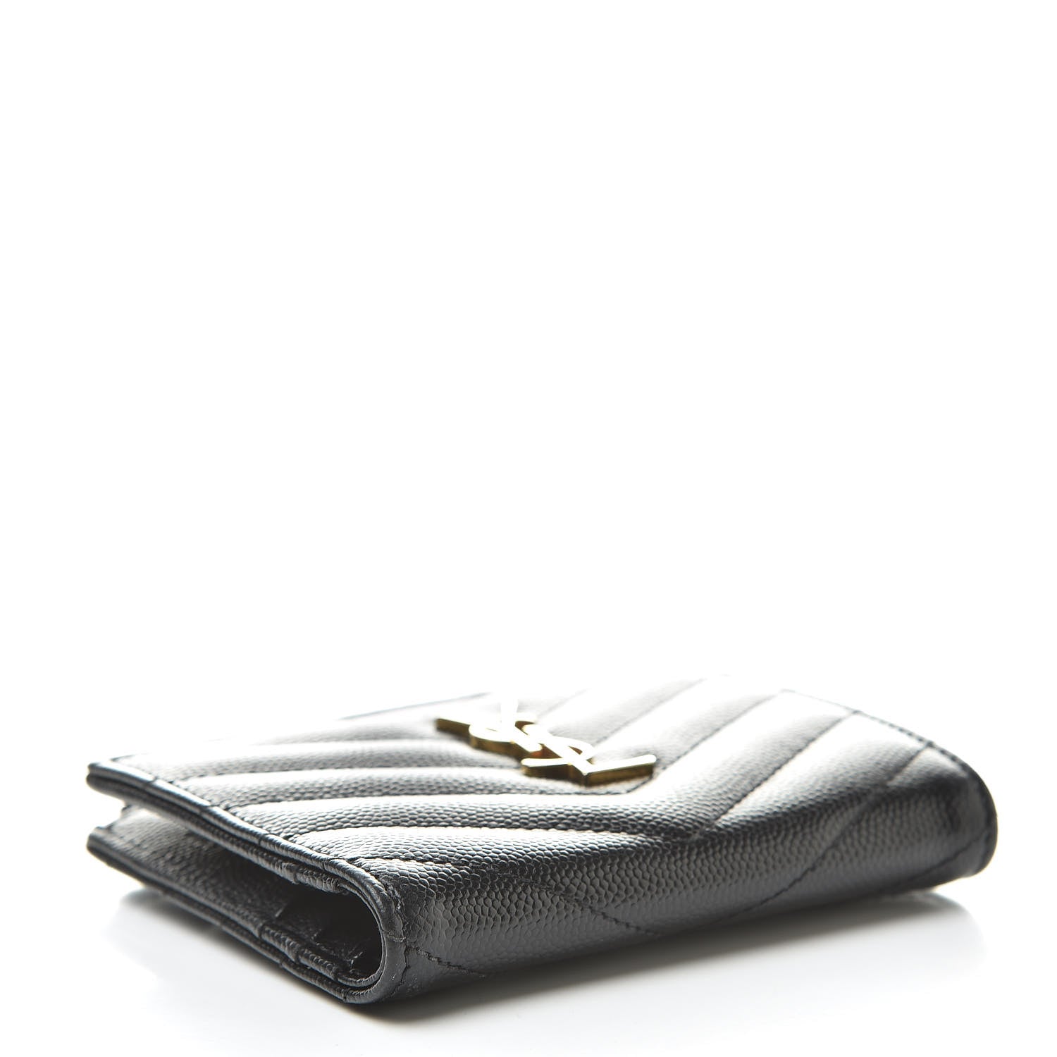 Saint Laurent Grain De Poudre Matelasse Chevron Monogram Zipped Card Case Black 4 of 7