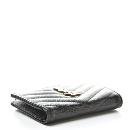 Saint Laurent Grain De Poudre Matelasse Chevron Monogram Zipped Card Case Black 4 of 7