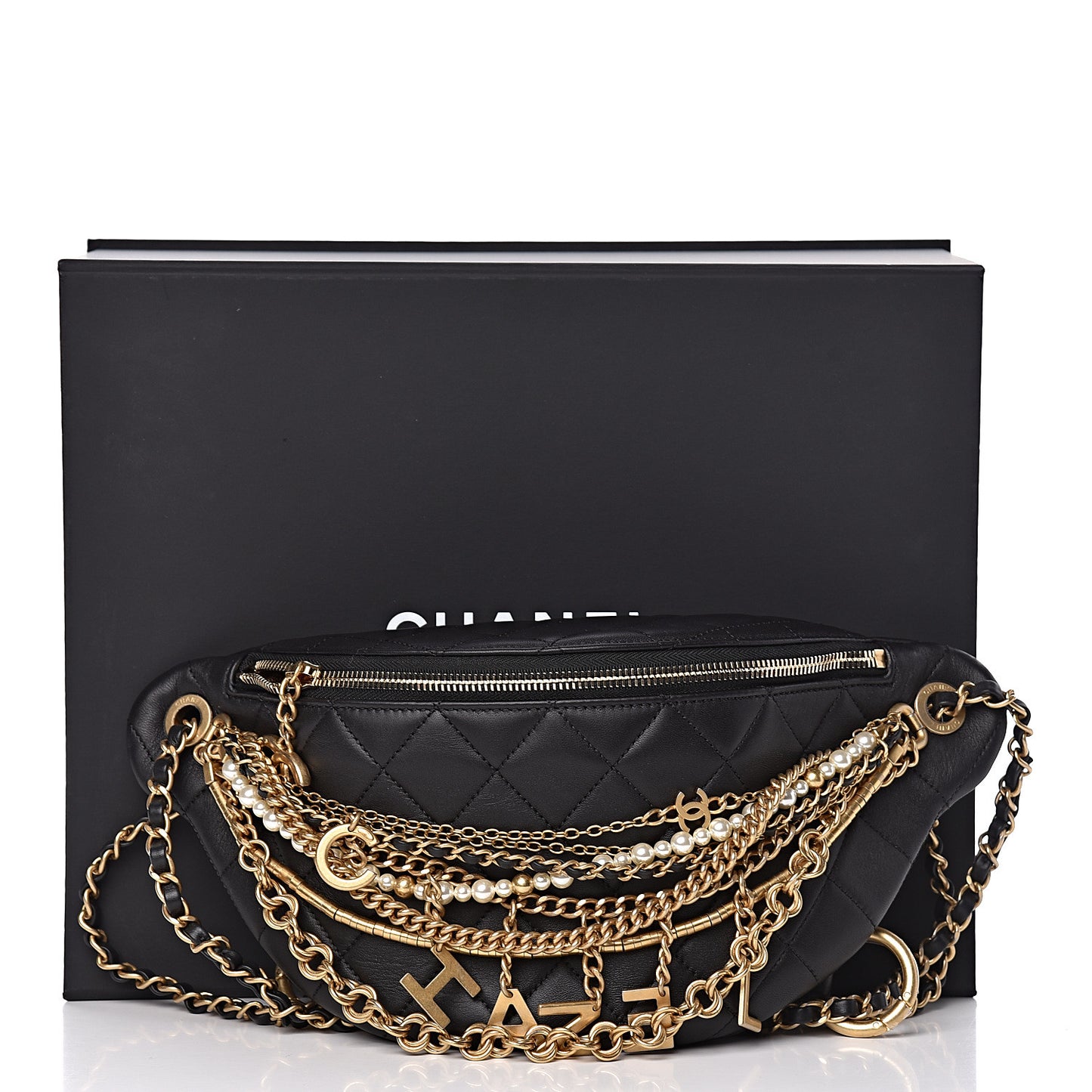 Lambskin Quilted All About Chains Waist Belt Bag Black